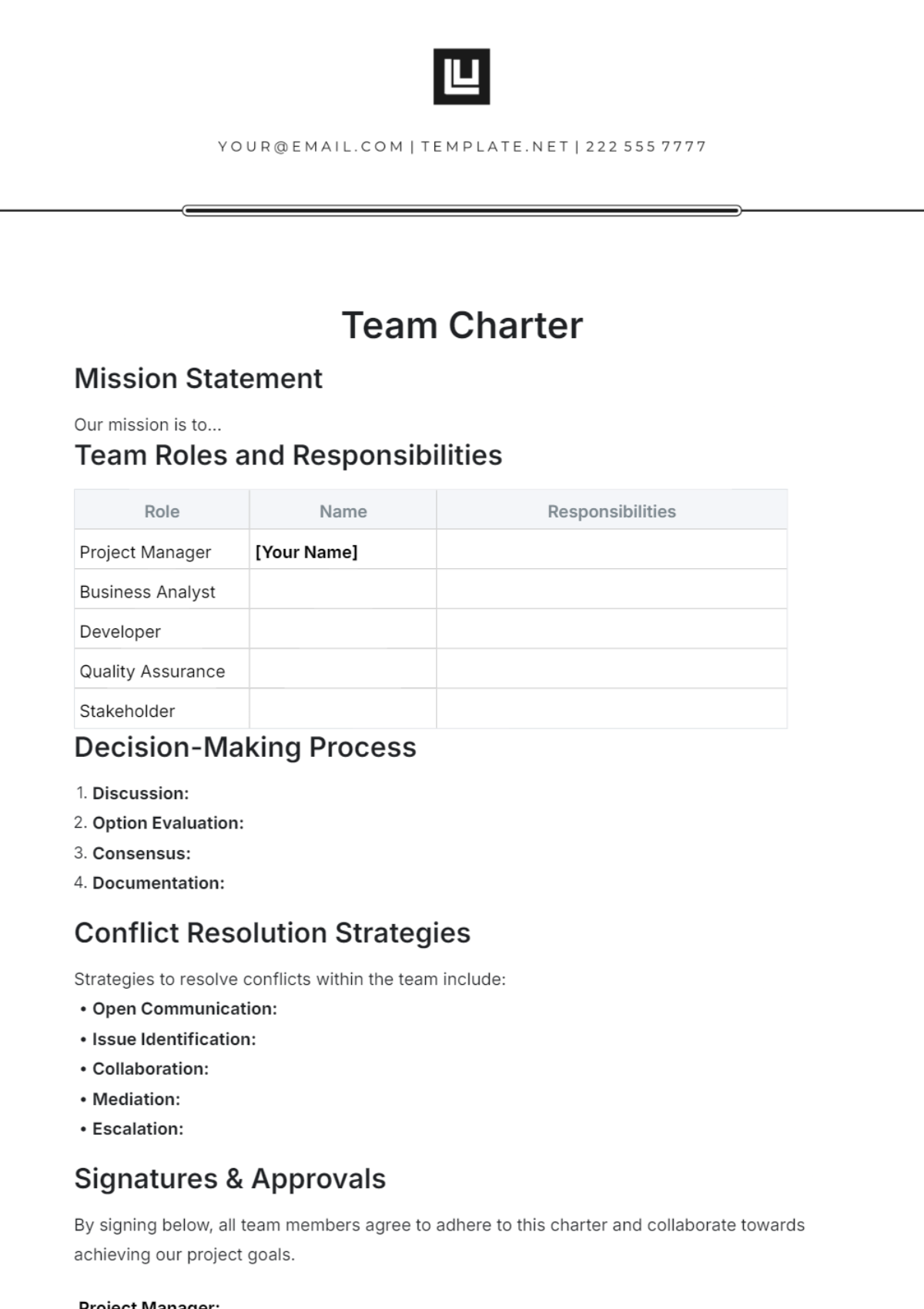 Free Team Charter Template