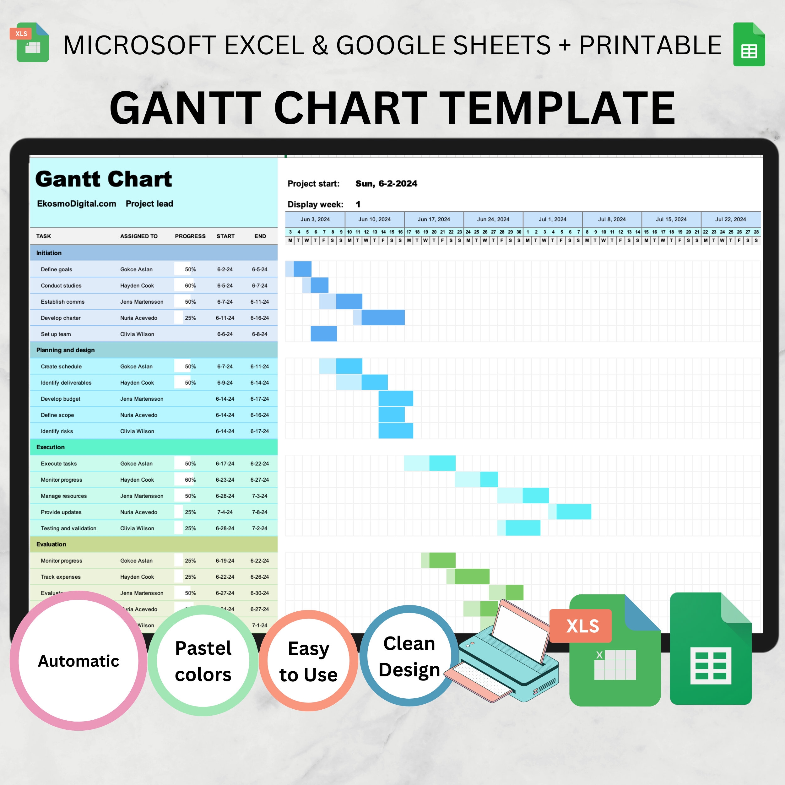Gantt Chart Excel Gantt Chart Template Gantt Chart Task Management Project Tracker Planner Template Excel Spreadsheet Excel Template Excel Etsy