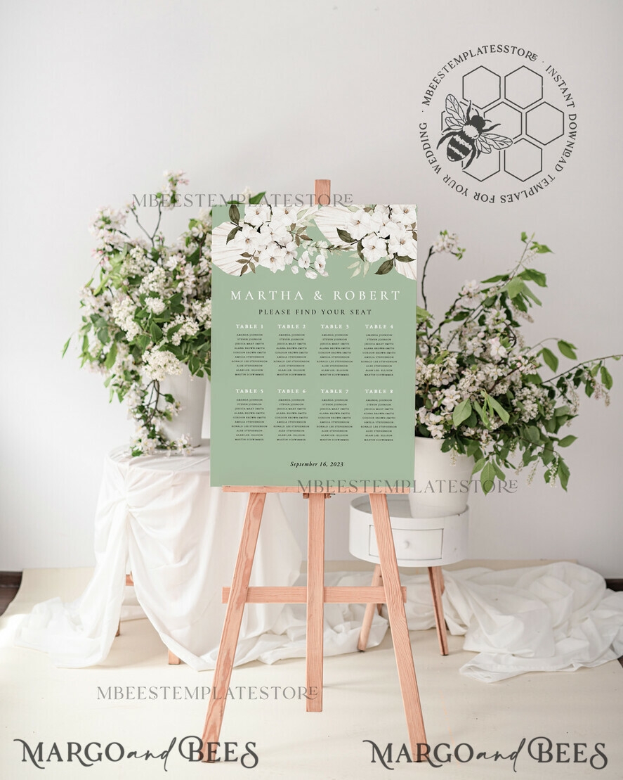 Green Wedding Welcome Sign Template Wedding Seating Chart Template Printable Seating Chart Wedding Chart Sign Poster WSpr3 3 spring sc