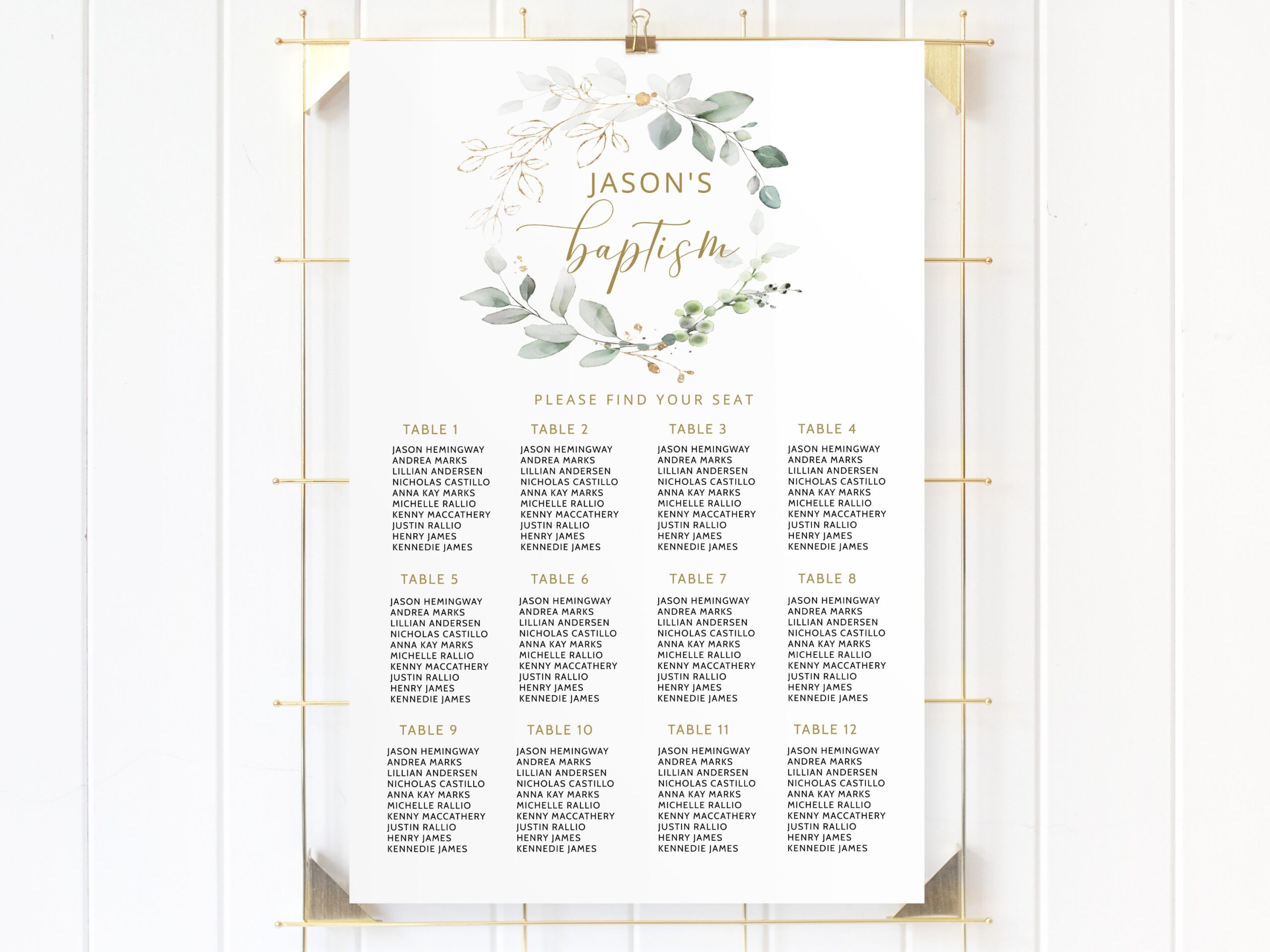 Greenery Baptism Seating Chart Christening Seating Poster Dedication Table Name Chart Eucalyptus Communion Seating Editable Download Etsy