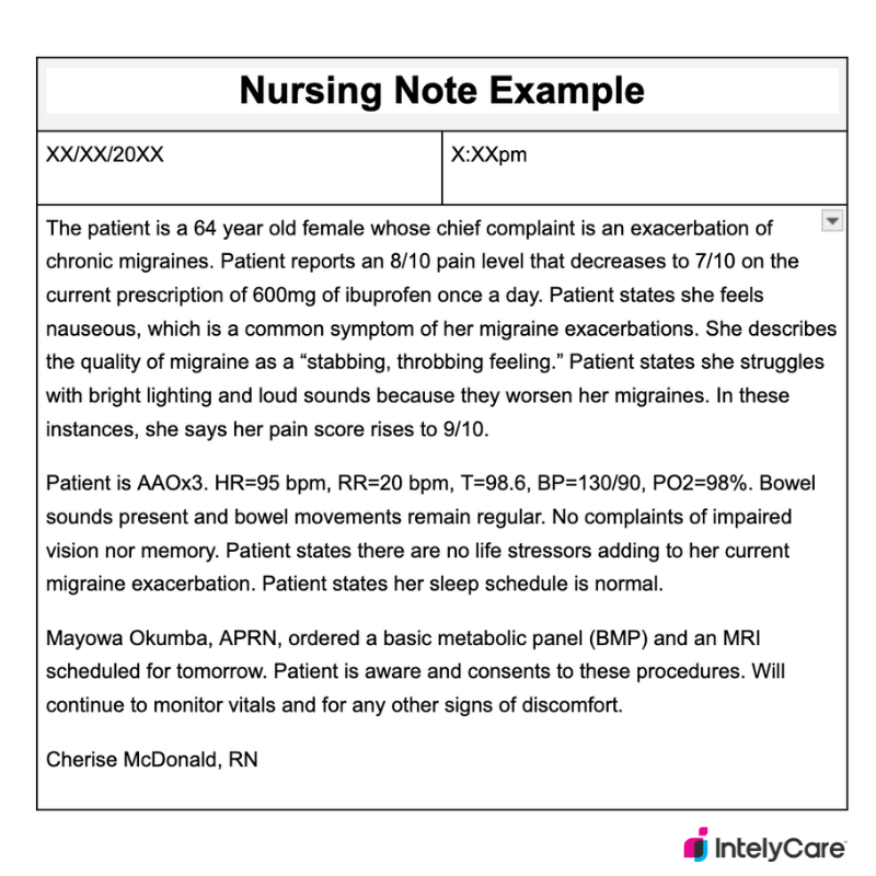 How To Write A Good Nursing Note Example And Tips IntelyCare