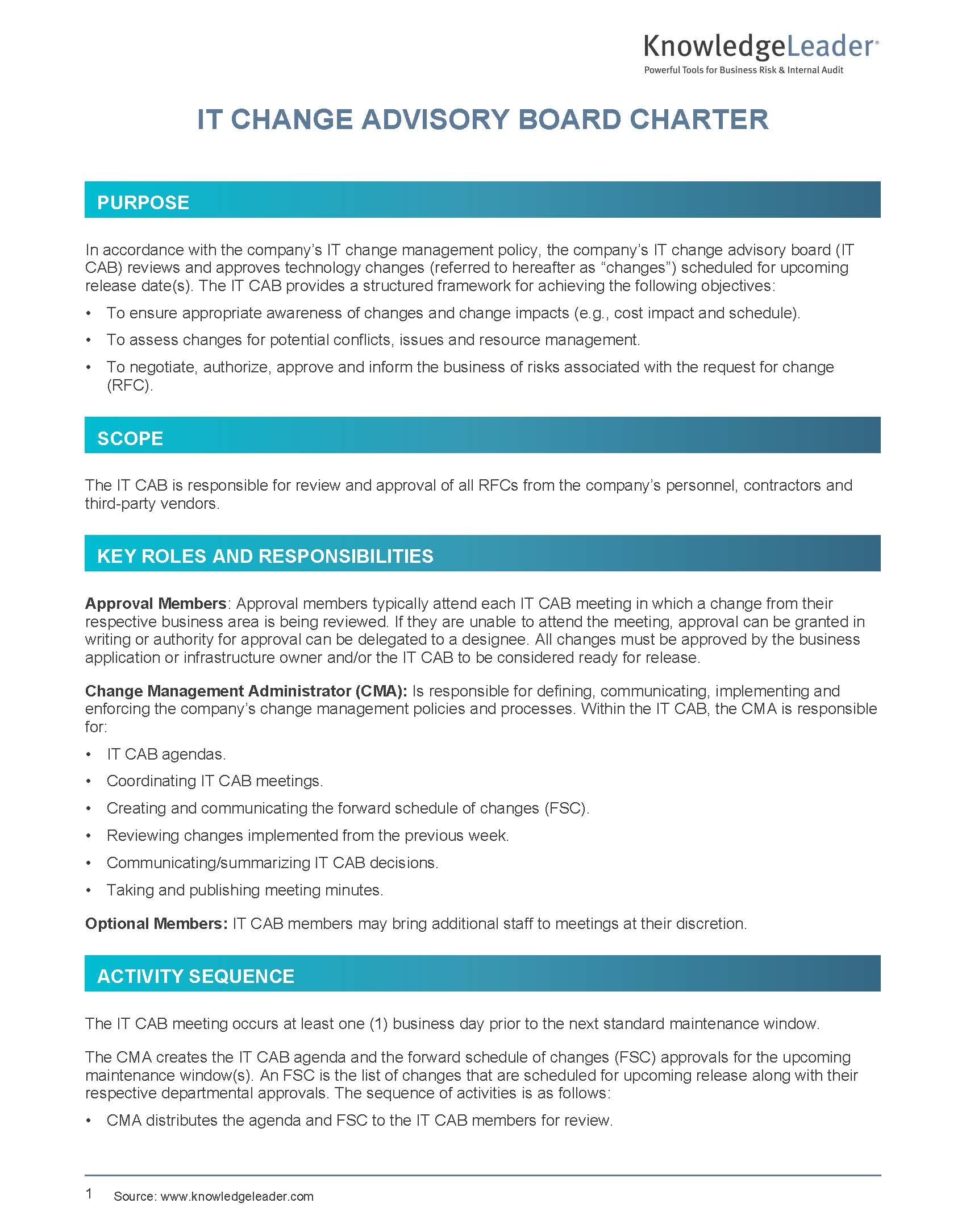 IT Change Advisory Board Charter KnowledgeLeader