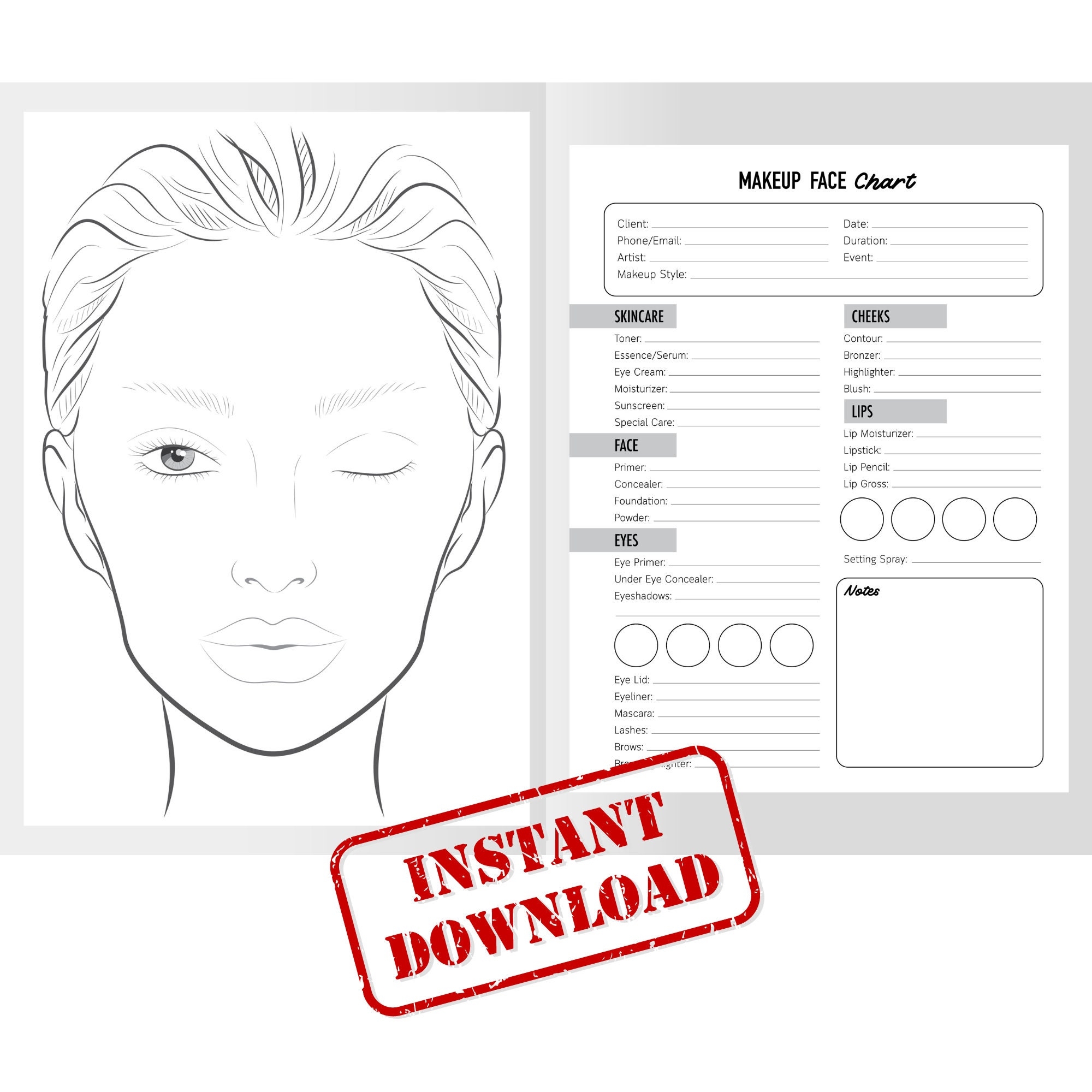 Free Printable Blank Makeup Face Charts