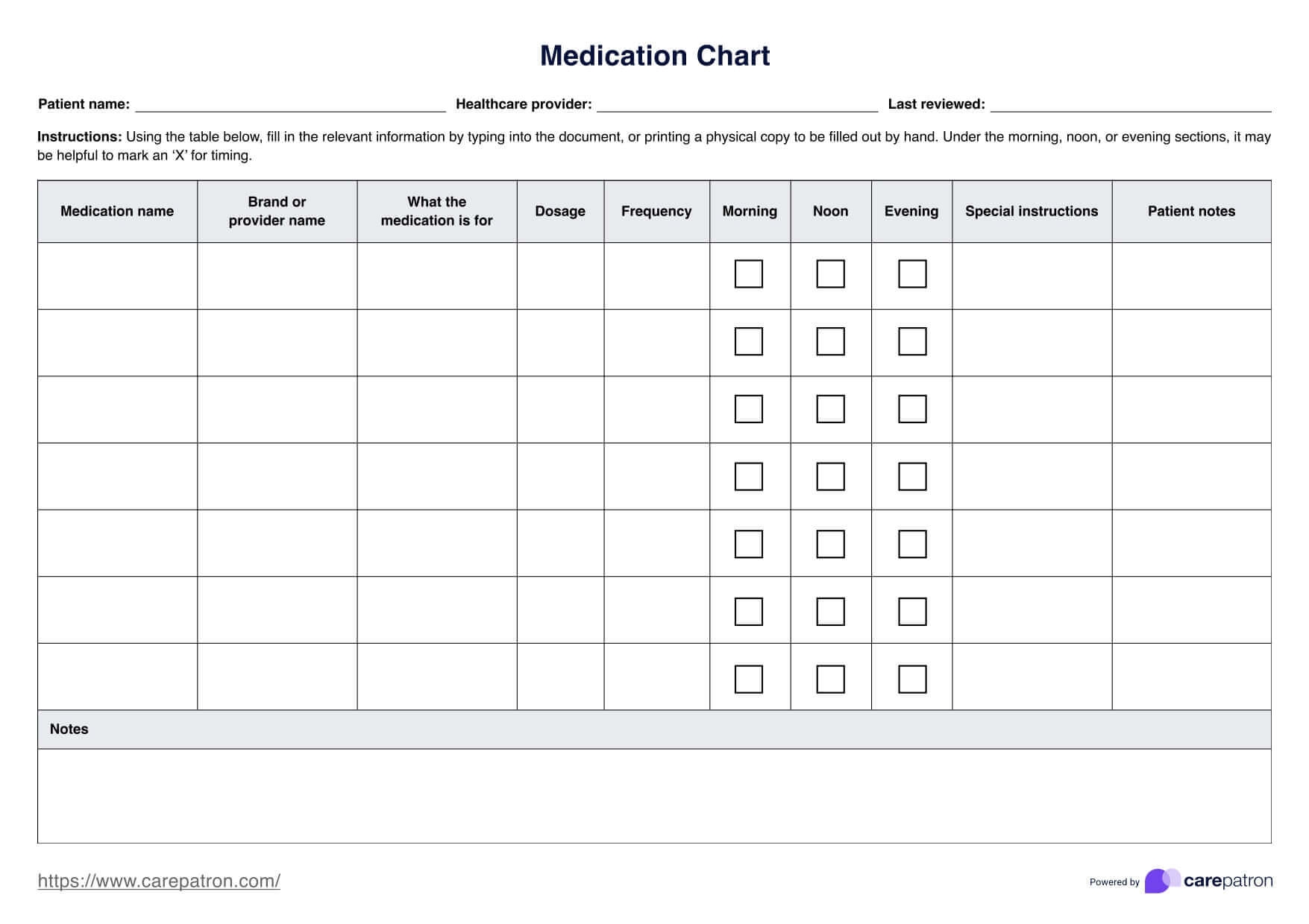 Simple Medication Chart Template