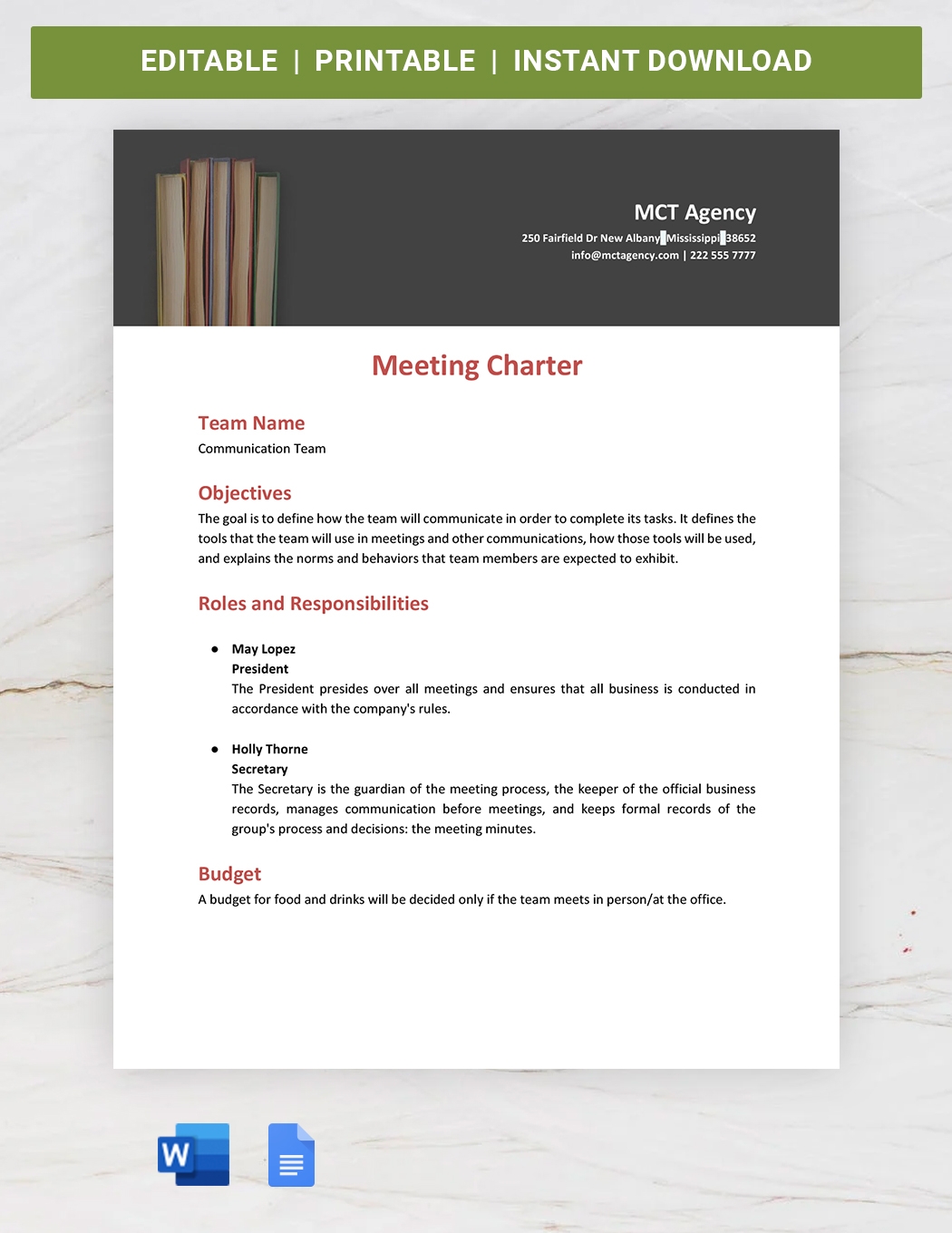 Meeting Charter Template In Word Google Docs Download