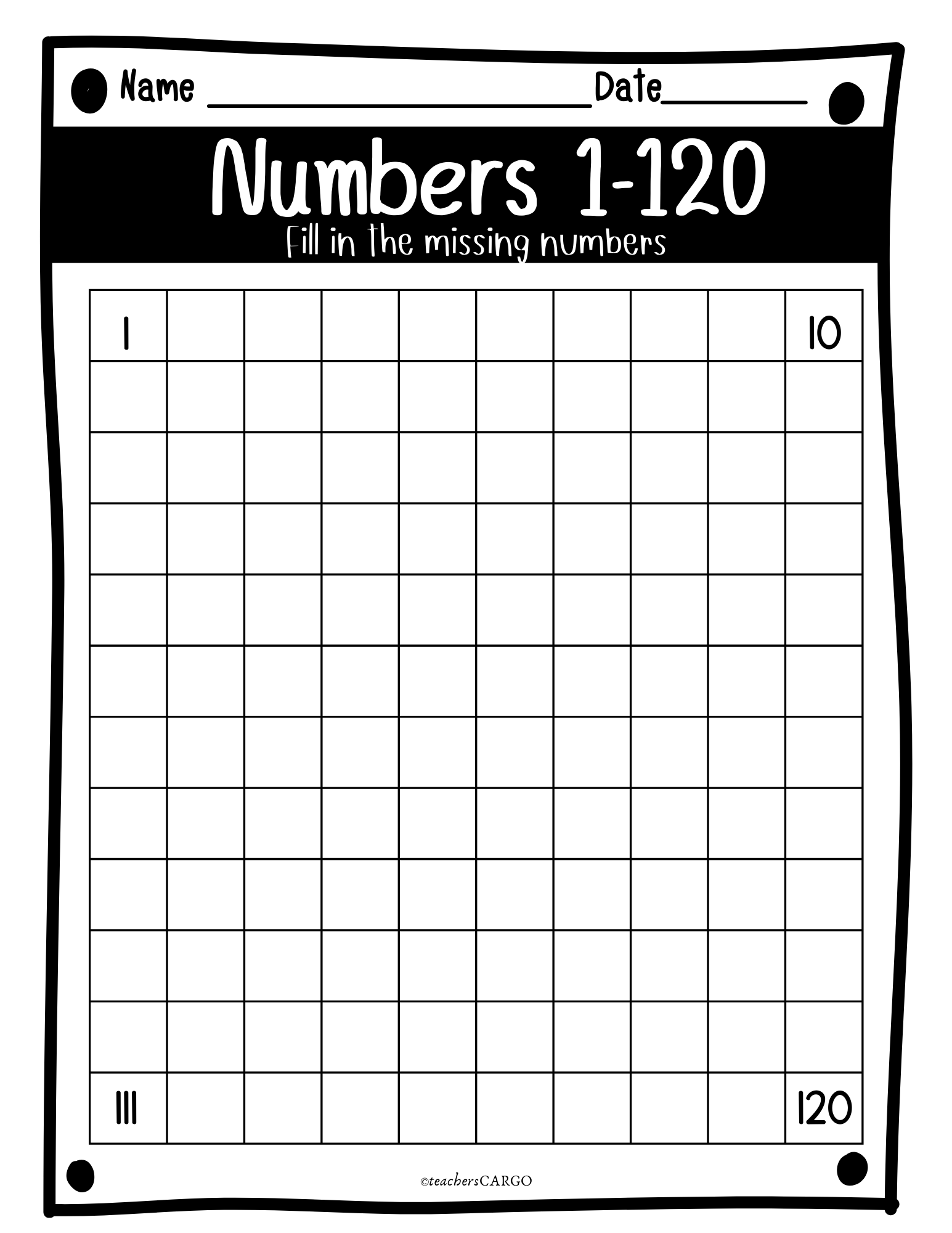 Free Blank 120 Chart Printable