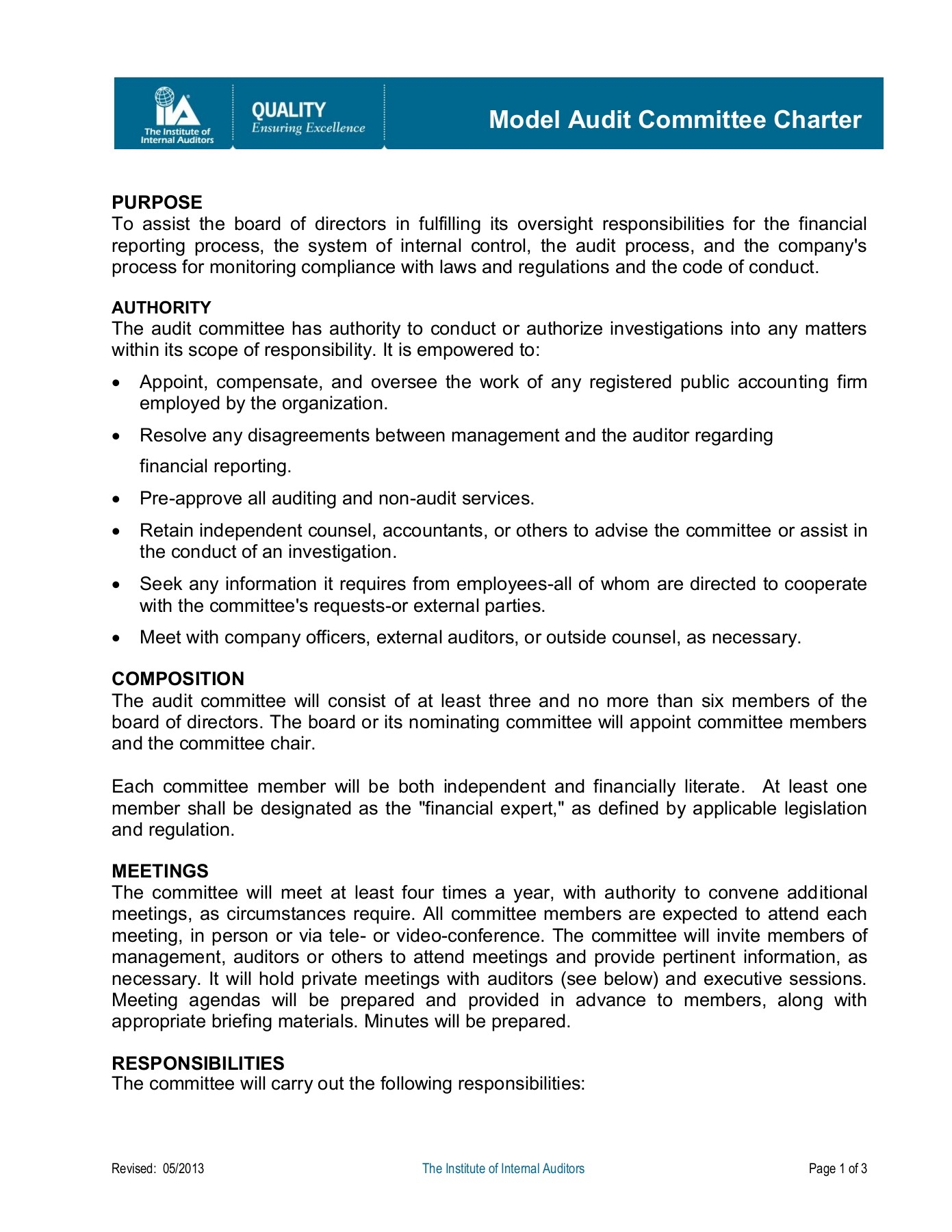 Board Of Directors Charter Template