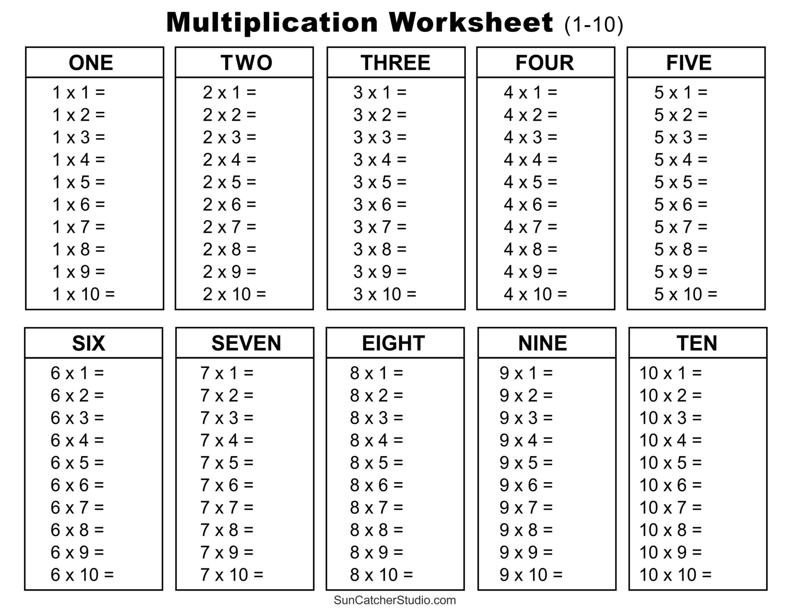 Free Printable Blank Times Table Chart