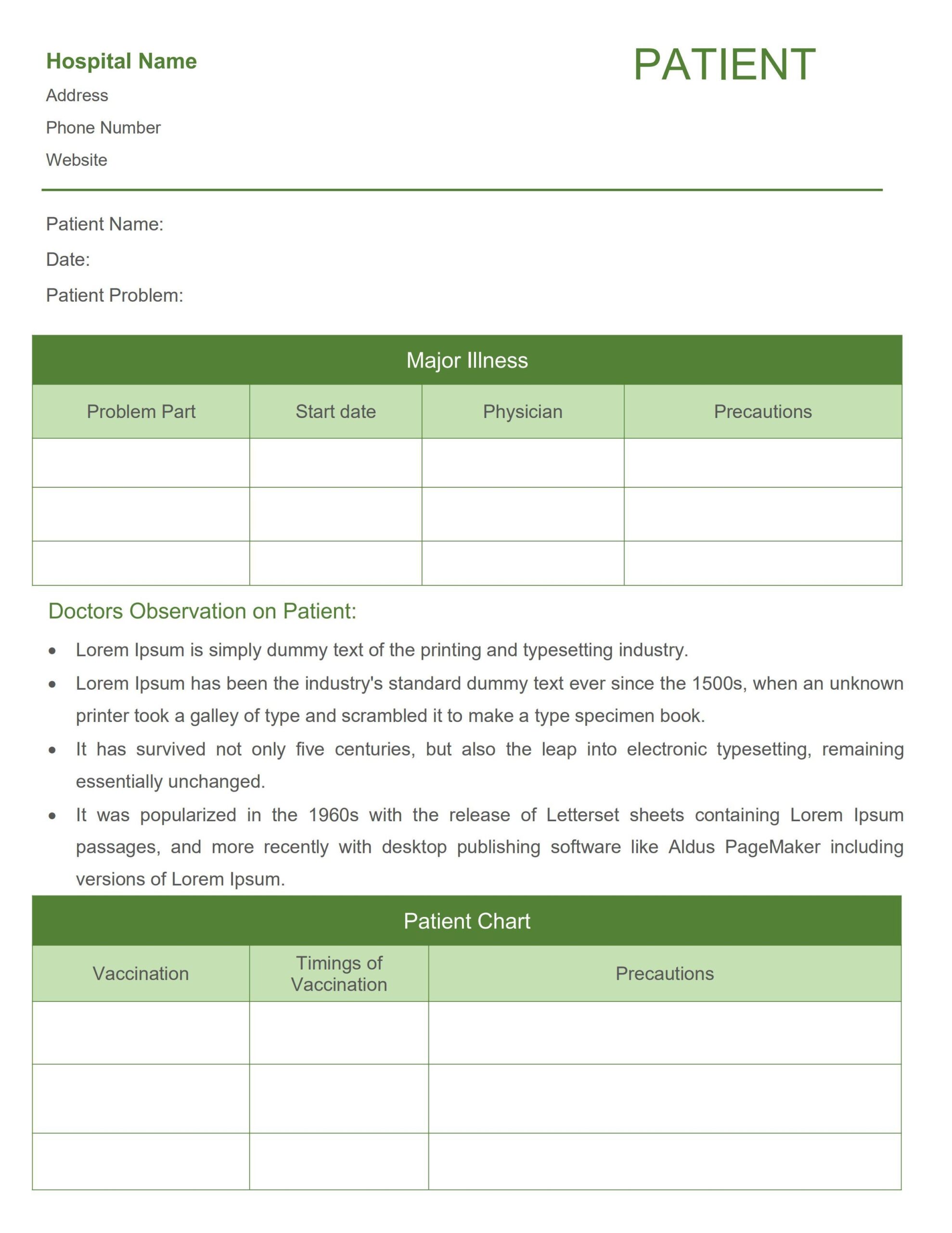 PDF Of Fresh Green Patient Chart pdf WPS Free Templates