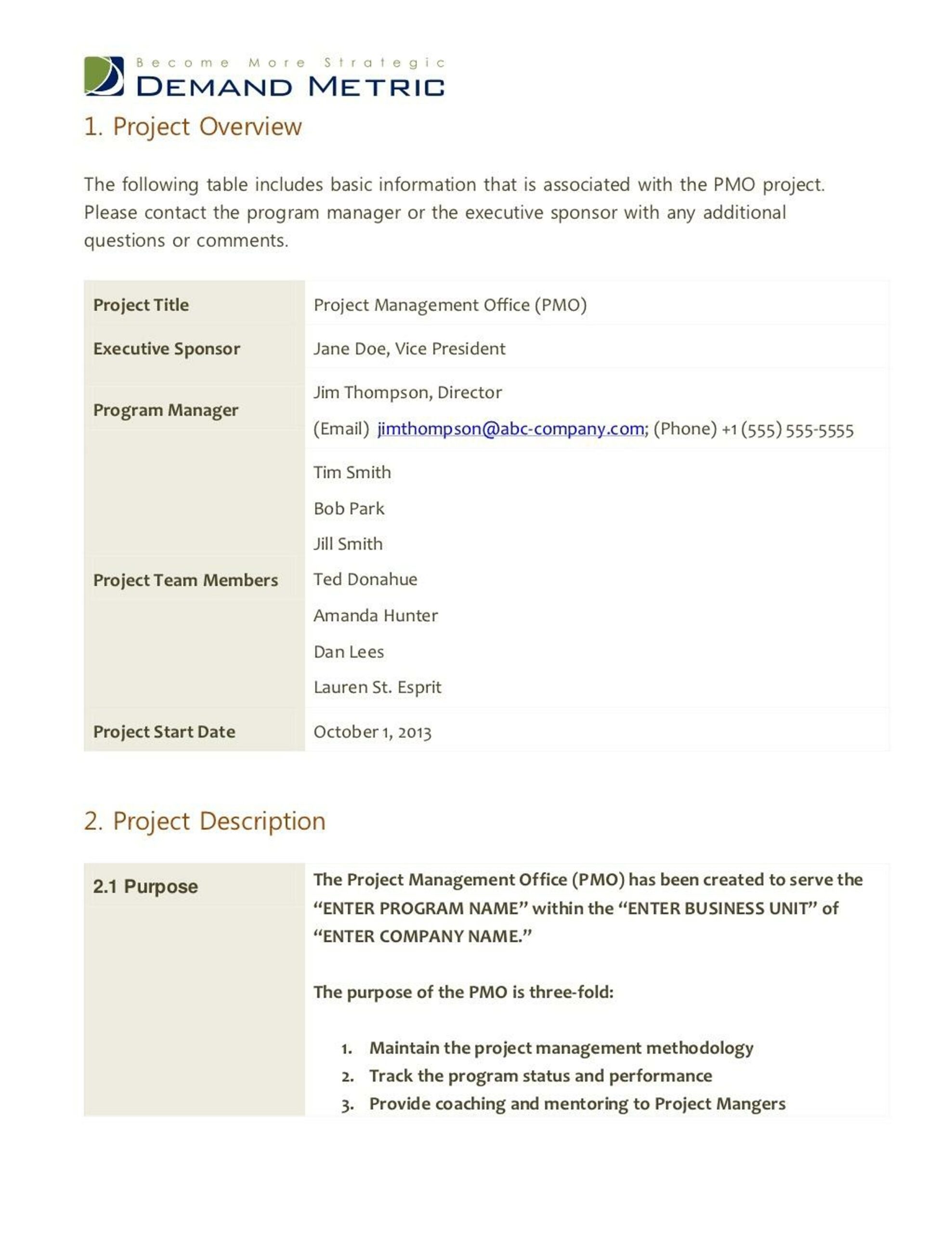 Pmo Charter Template