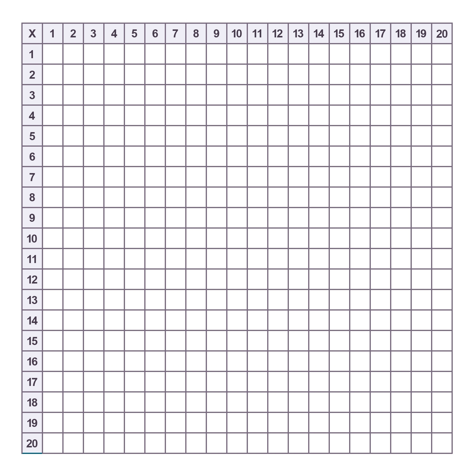 Multiplication Chart Blank Free Printable