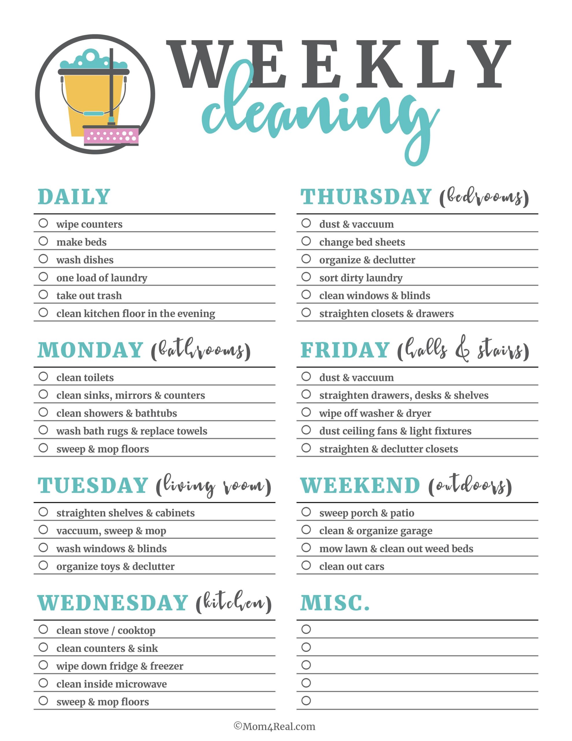 Weekly Cleaning Chart Template