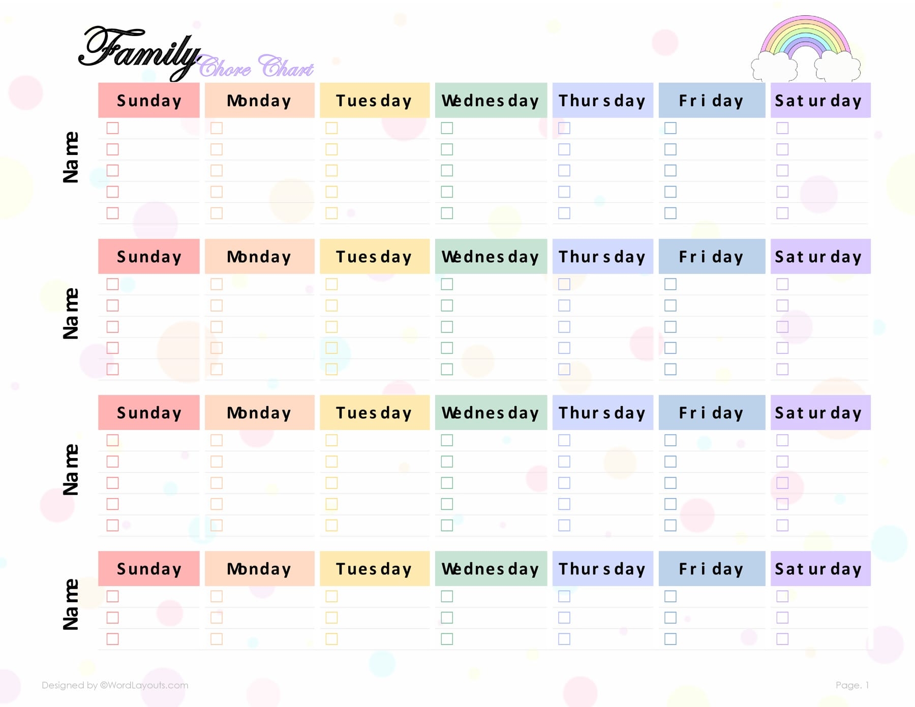Chore Chart Template For Family