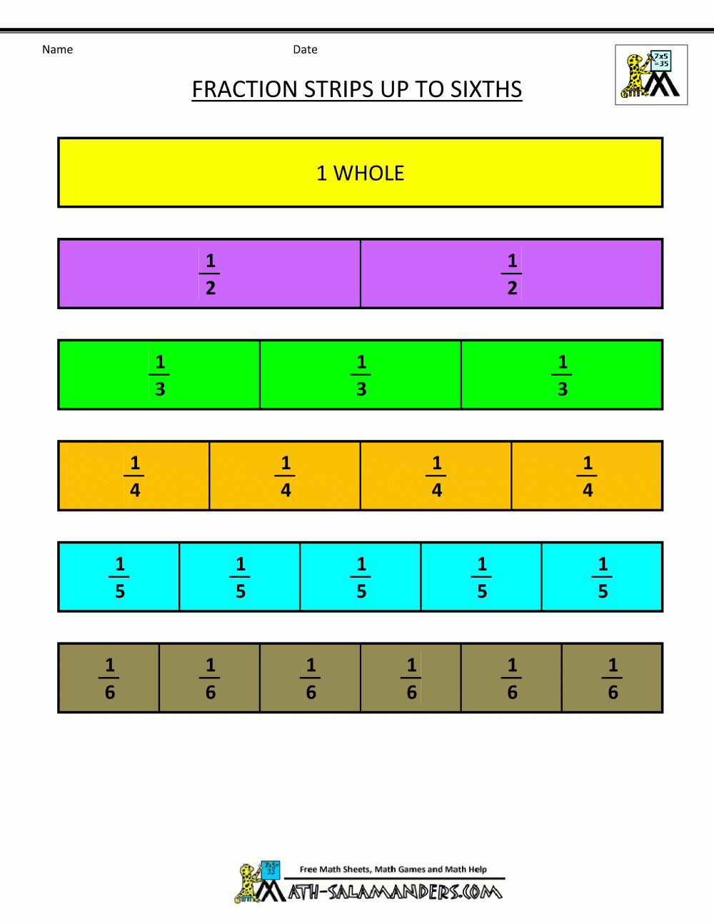 Printable Fraction Strips