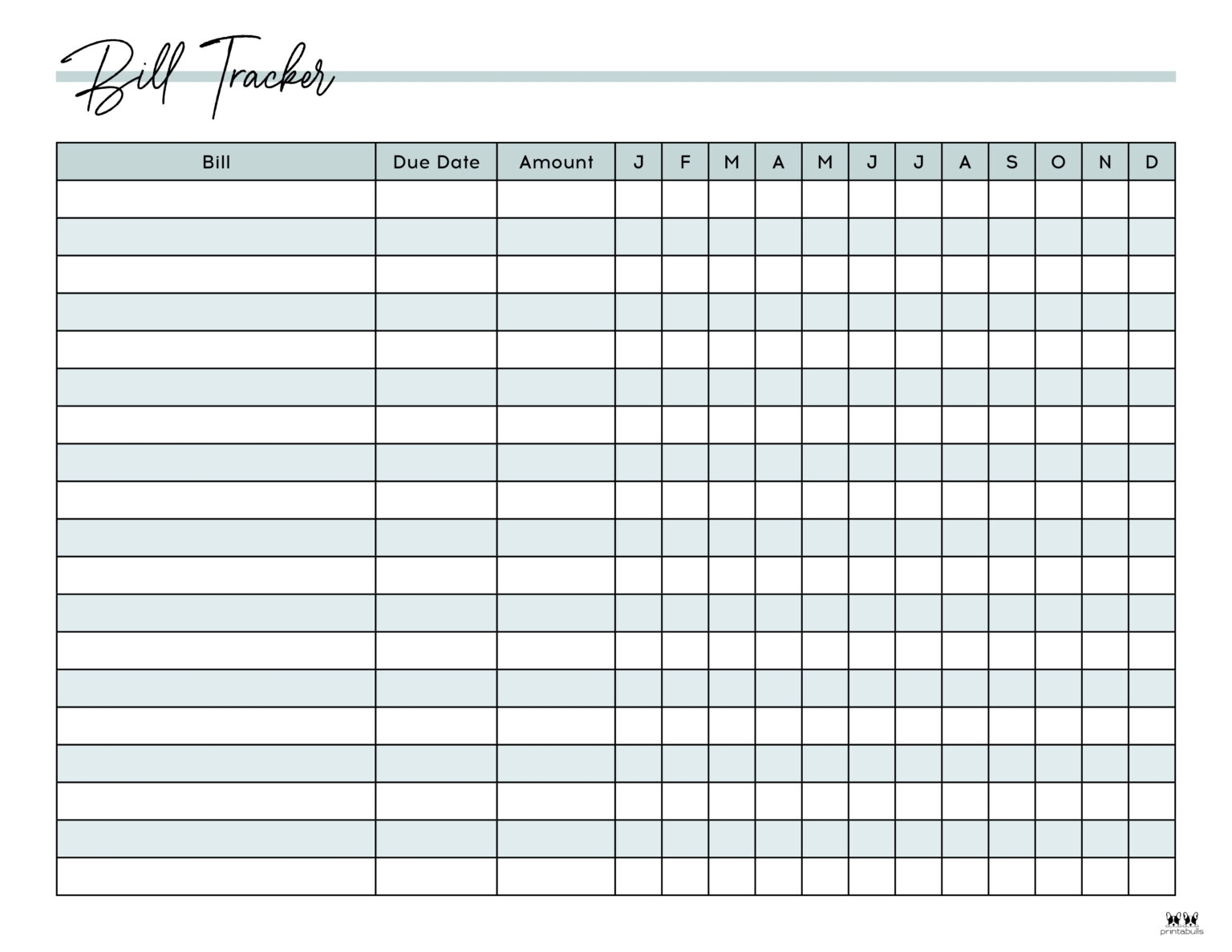 Printable Monthly Bill Tracker Printable Design Resources