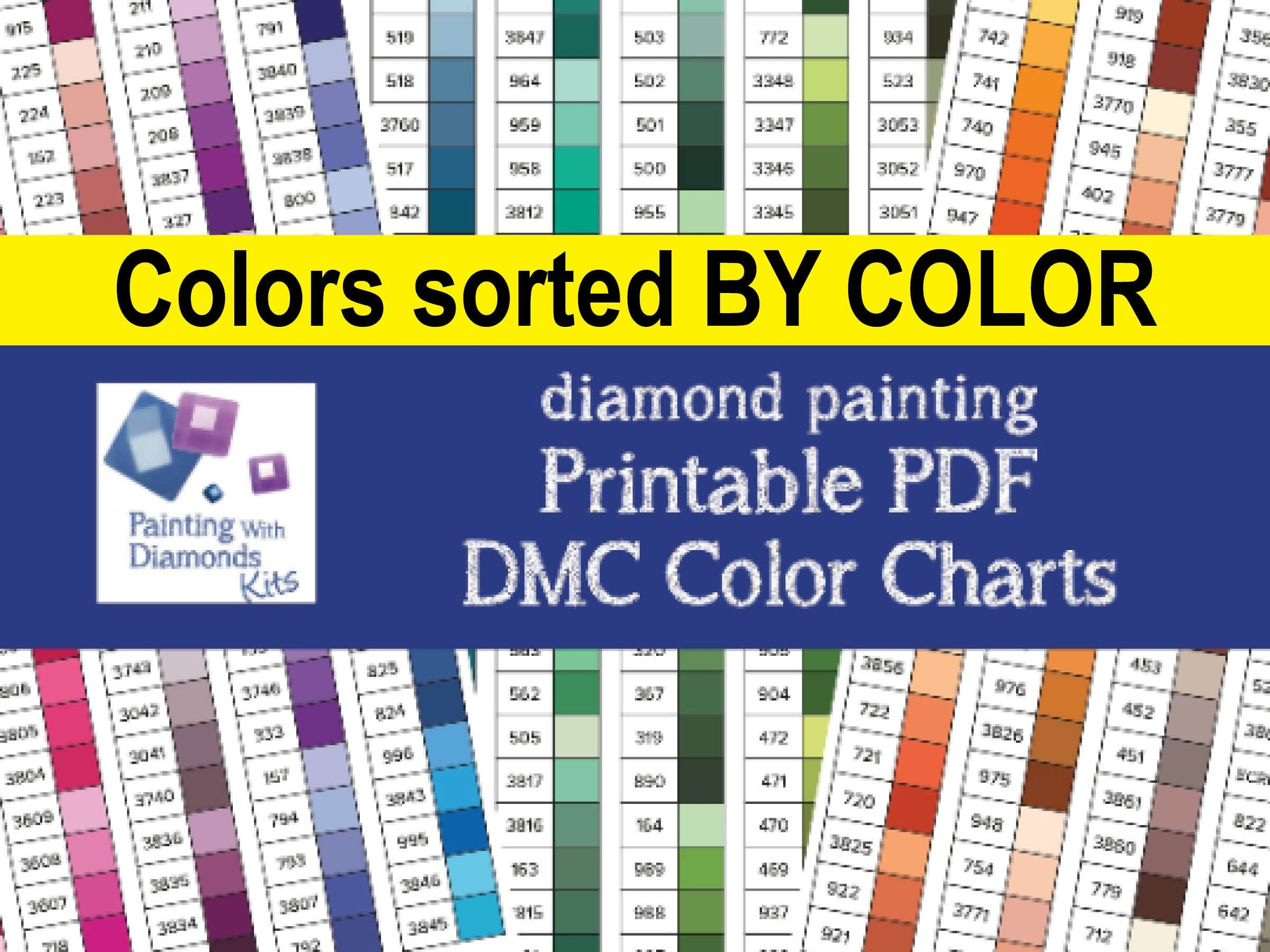 PRINTABLE PDF DMC Color Charts Diamond Painting Drill Color Card Painting With Diamonds Kits Diamond Drills Color Print Your Own Color Chart