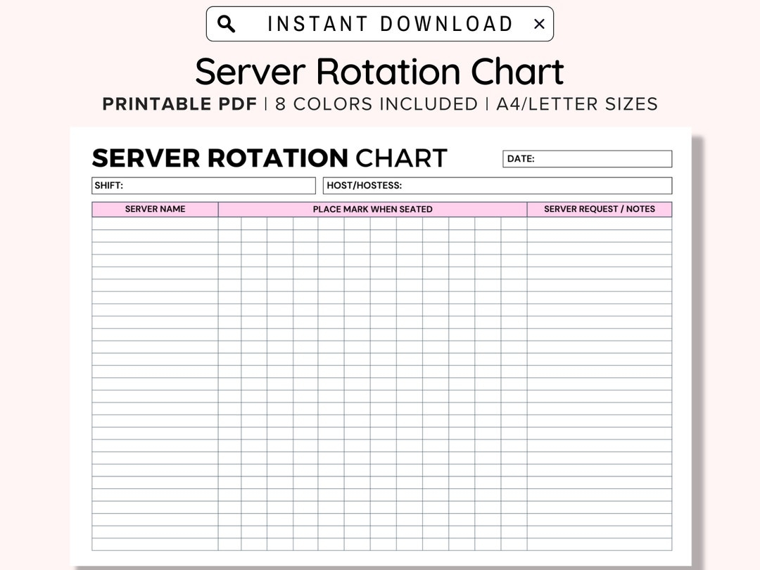 Printable Server Rotation Chart Server Chart Board Seating Chart 