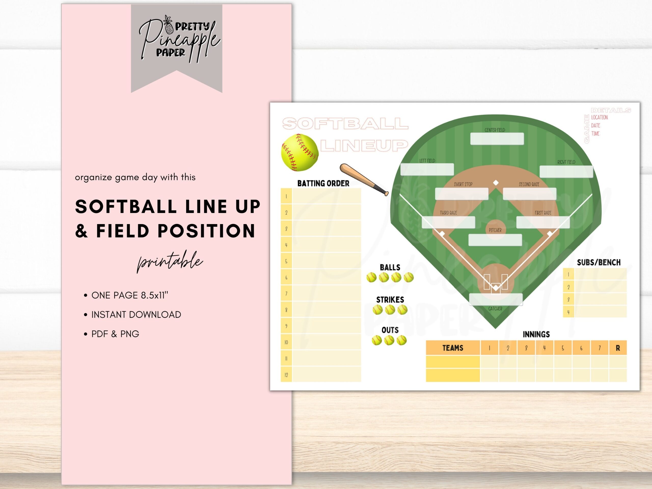 Printable Softball Line Up And Field Position Sheet Batting Order 