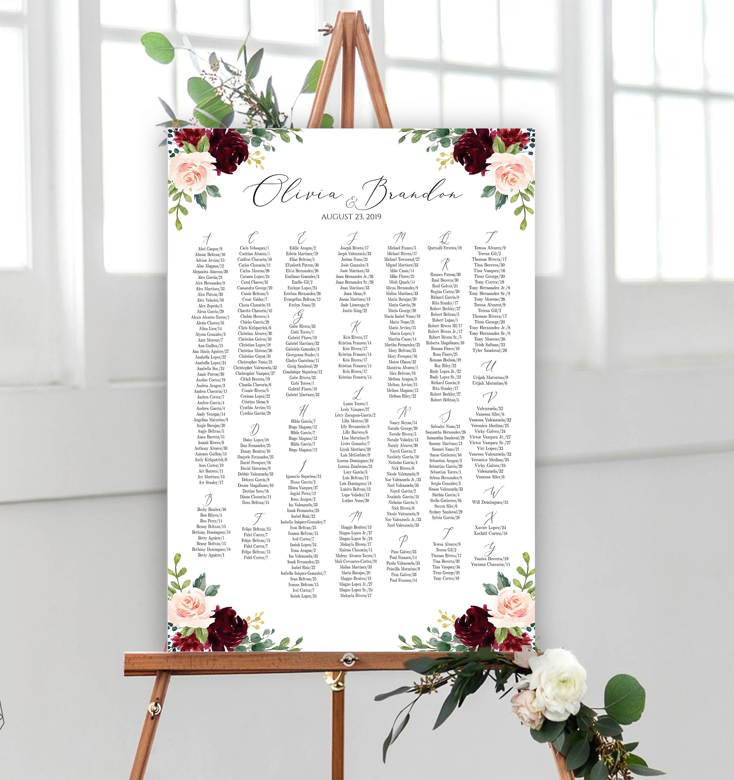 Printable Wedding Seating Chart Template Up To 400 Guests Seating 