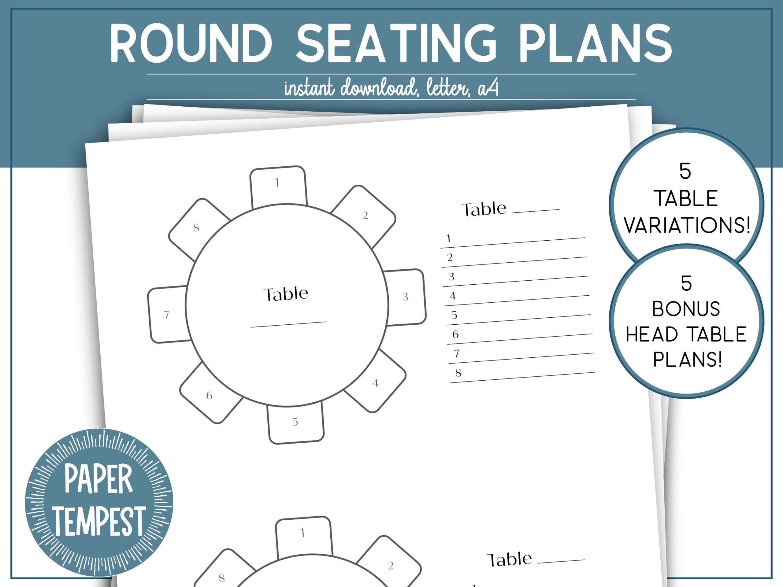 Printable Wedding Table Seating Chart Template Round Table 
