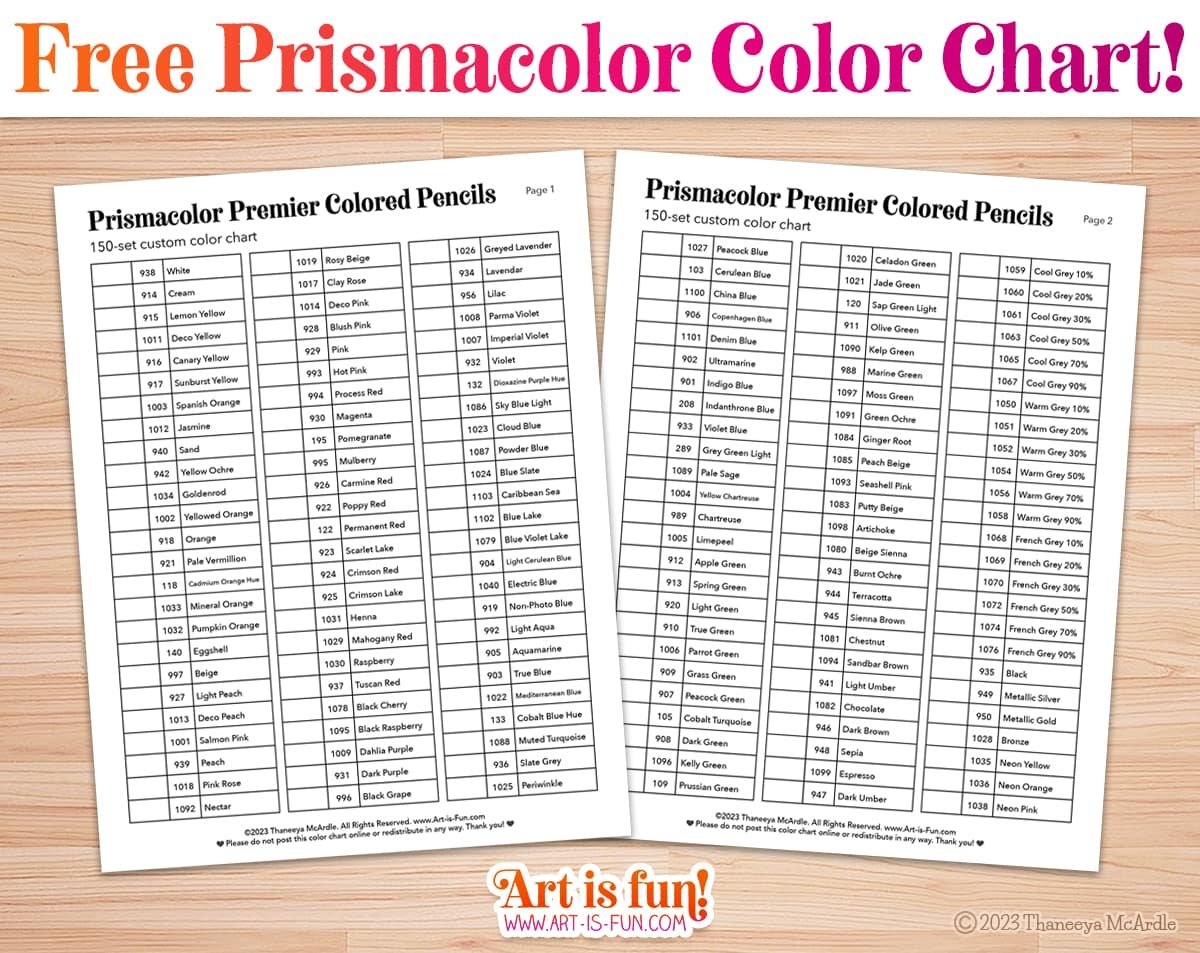 Prismacolor Colored Pencils Blank Color Chart For Set Of 150 
