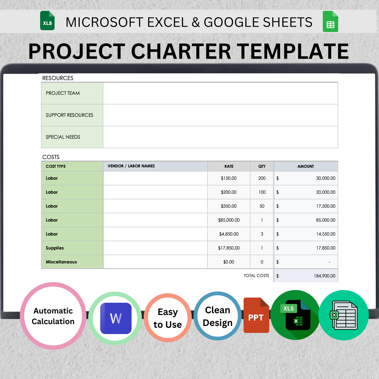 Project Charter Template Bundle Excel Spreadsheet PowerPoint Word File Project Management Project Planning Project Tracker Instant Download 