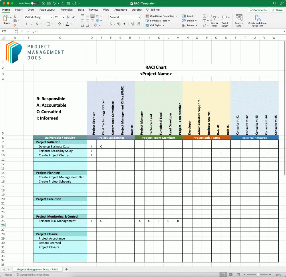 RACI Chart Template For Excel Free Download