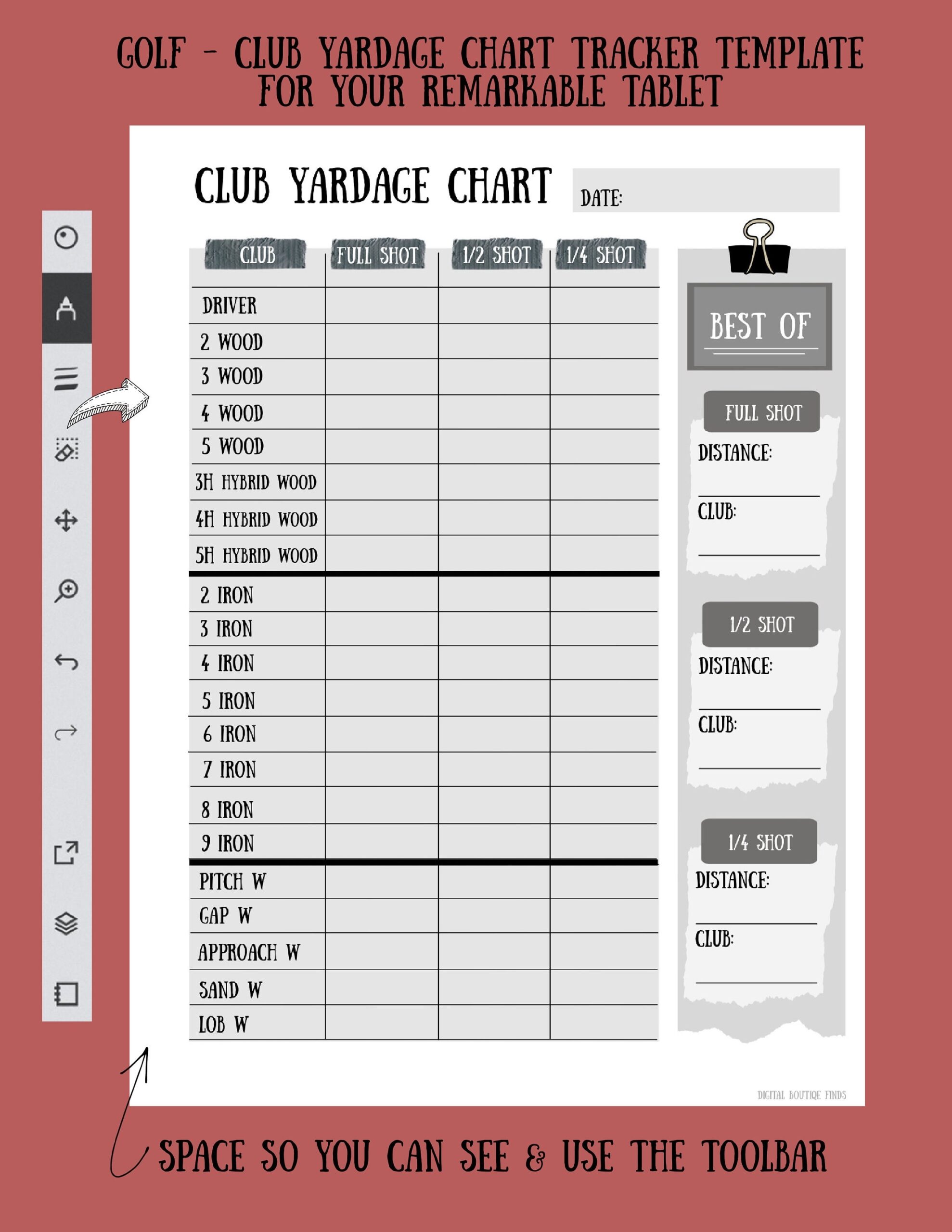 Remarkable Golf Club Yardage Chart Template Etsy