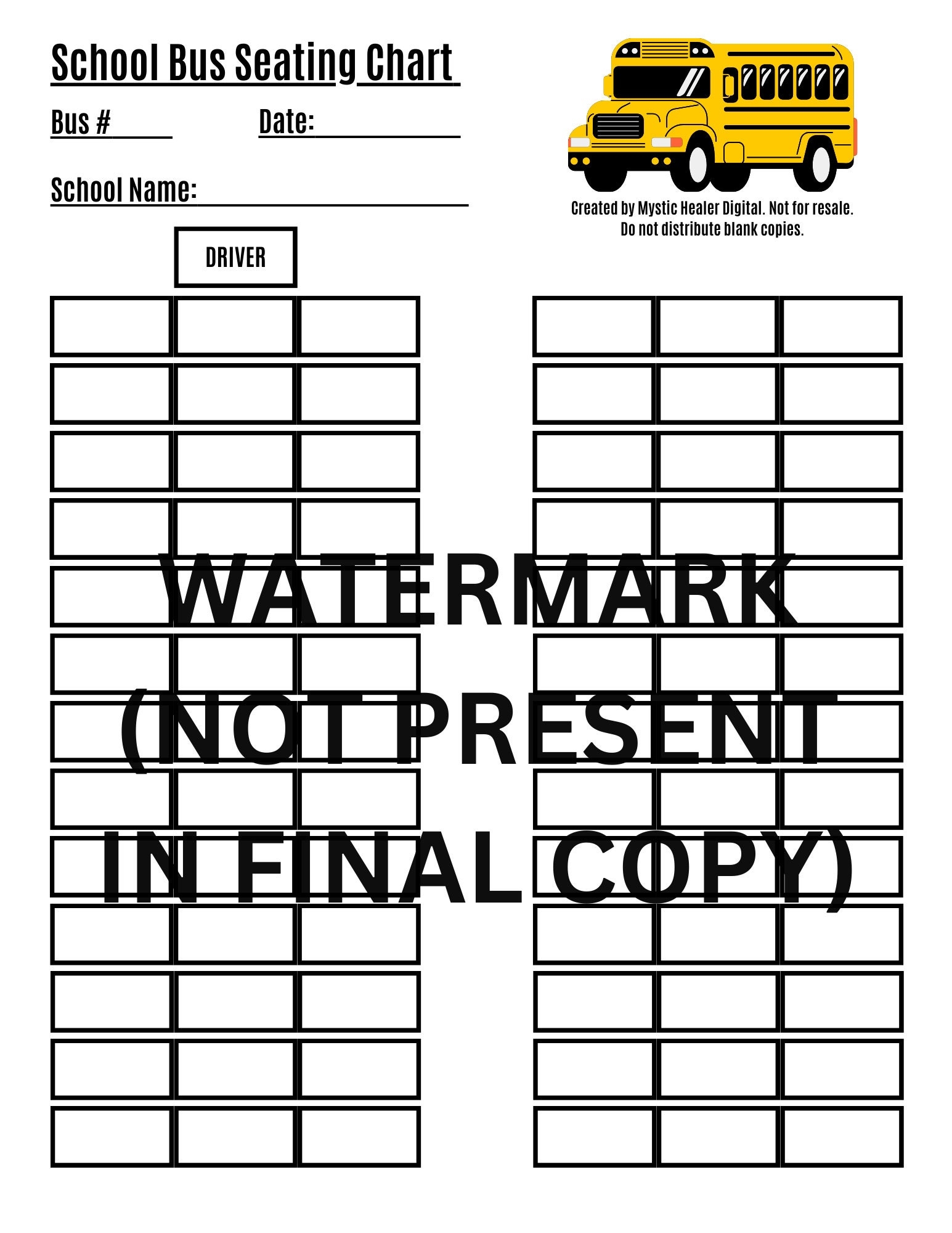 School Bus Seating Chart School Bus Drivers Teacher Bus Chart Back To School Digital School Bus Chart Printable Etsy