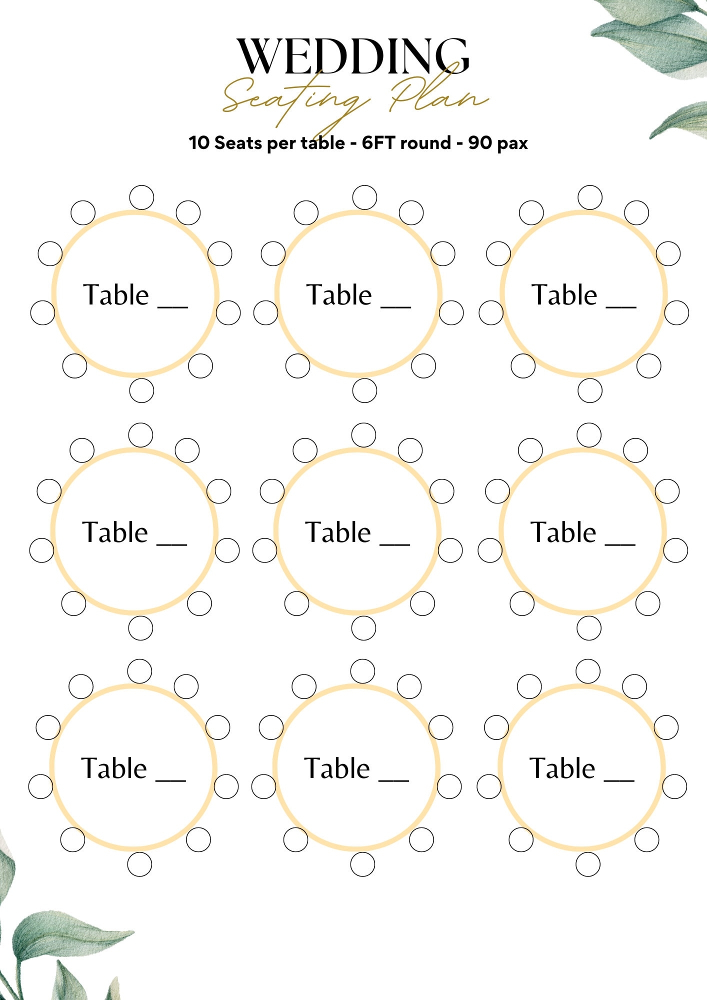 Seating Plan Chart 90 Pax Round Wedding Table Display For Guest 