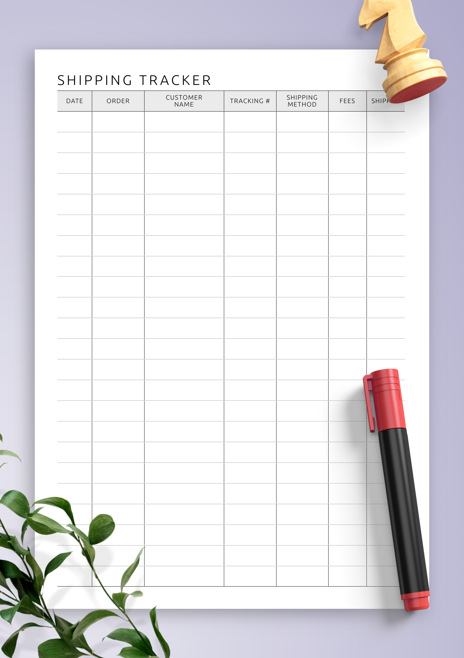 Shipping Chart Template
