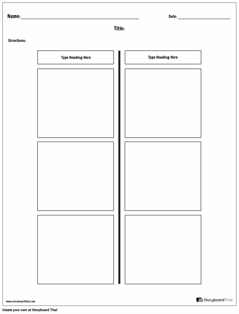 Simple 2 Columns T Chart Worksheet Template Storyboard