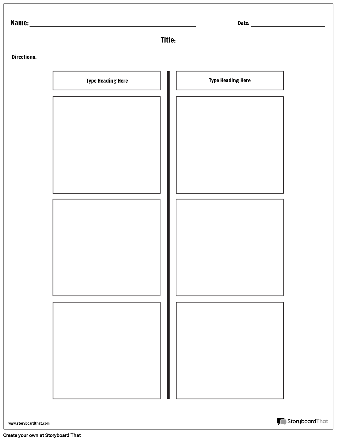 Simple 2 Columns T Chart Worksheet Template Storyboard