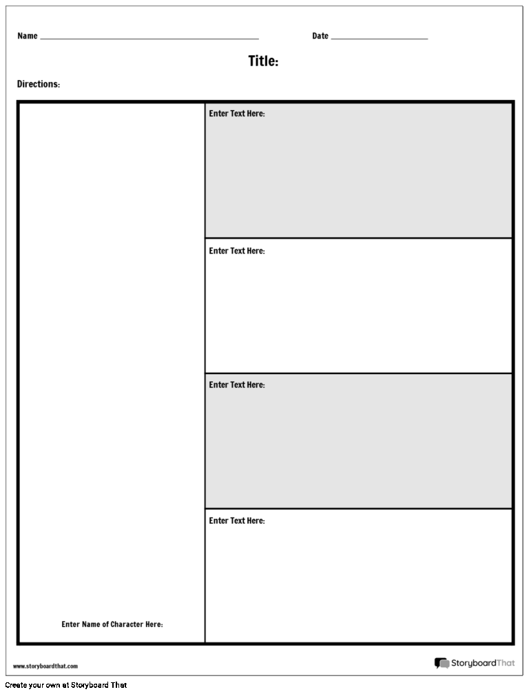 Simple 4 Questions Character Map Worksheet Template