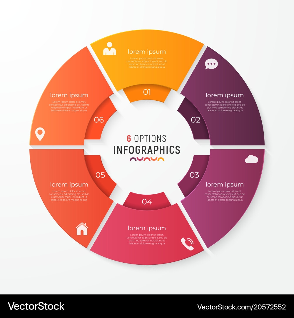 Six Options Circle Chart Template Royalty Free Vector Image