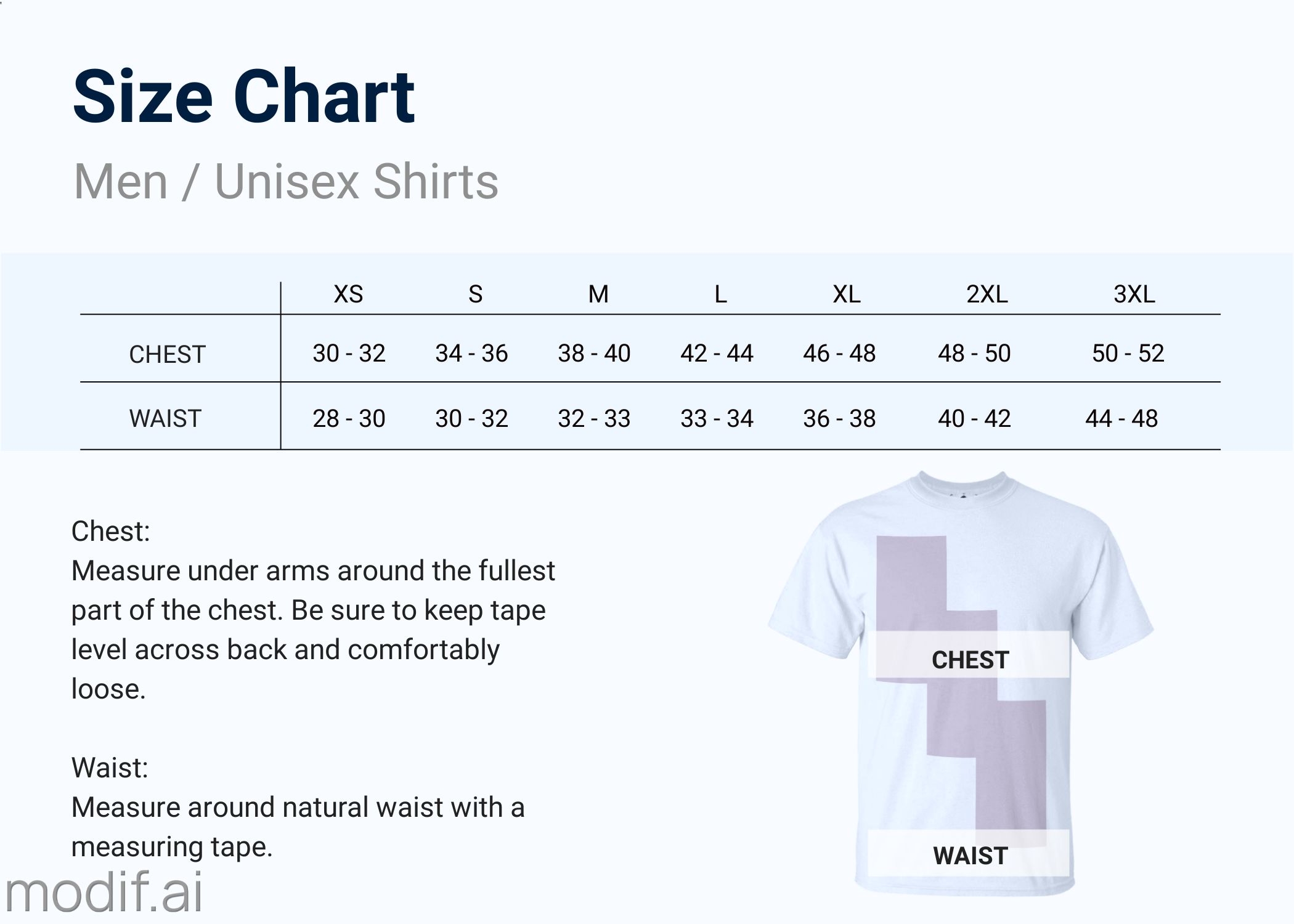 T Shirt Size Chart Template In Light Colors Mediamodifier