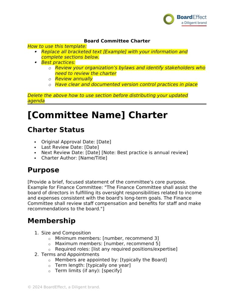 Template For A Board Committee Charter BoardEffect