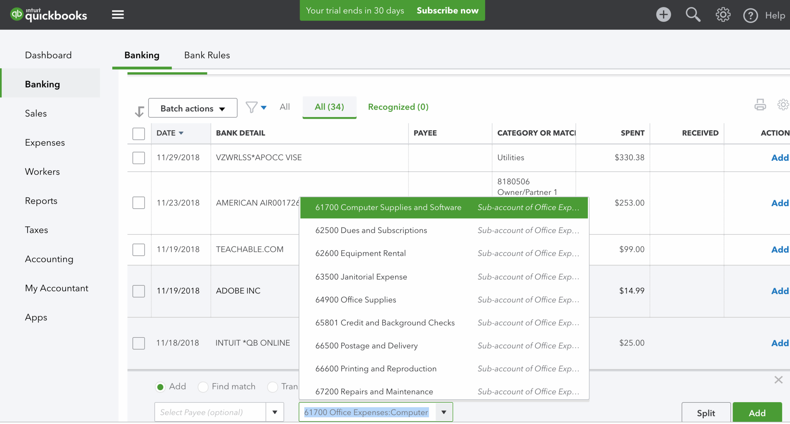 Quickbooks Chart Of Accounts Template