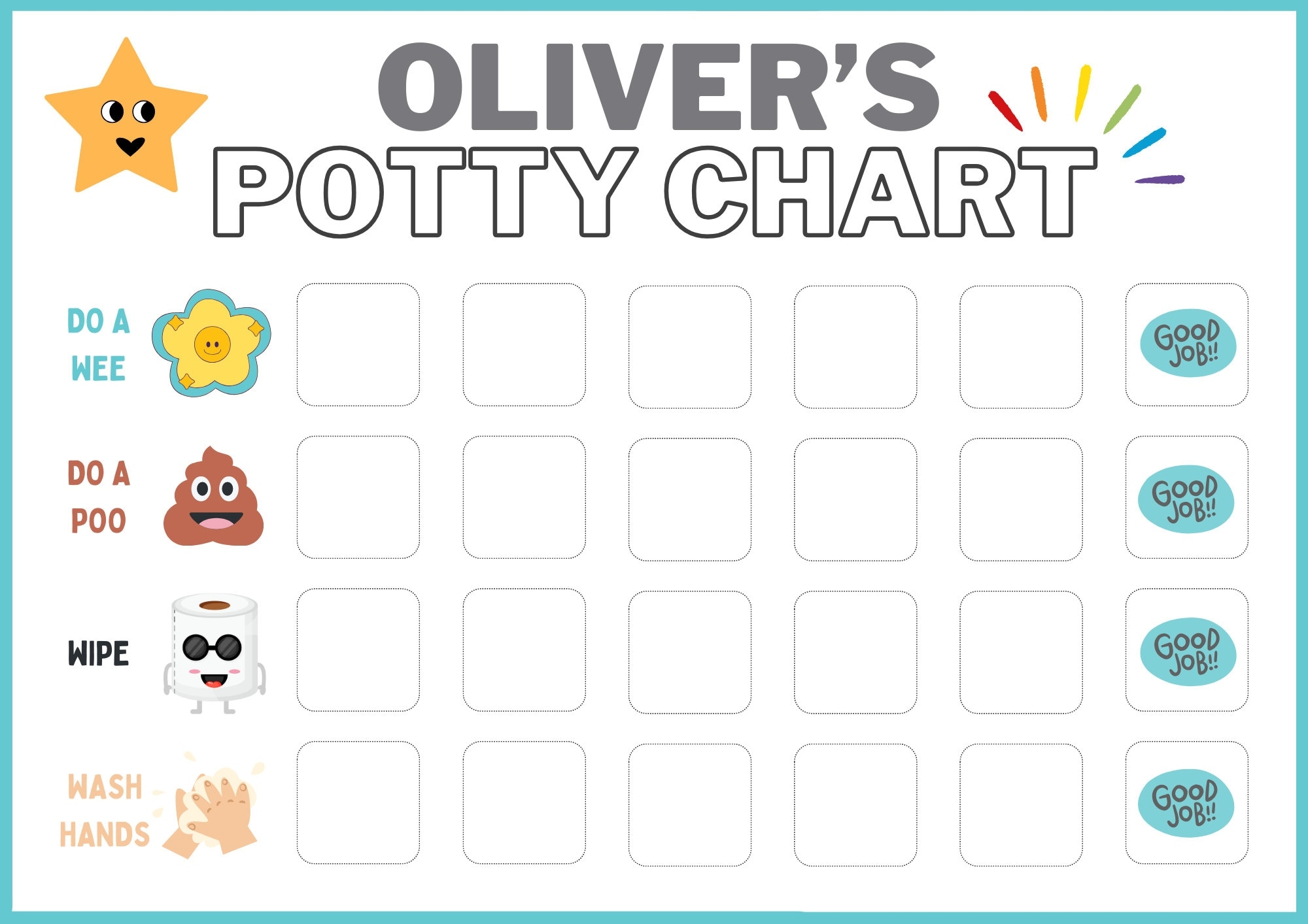 Unisex Toilet Training Chart Potty Training Potty Chart Printable Reward Chart Editable Template DIY Etsy