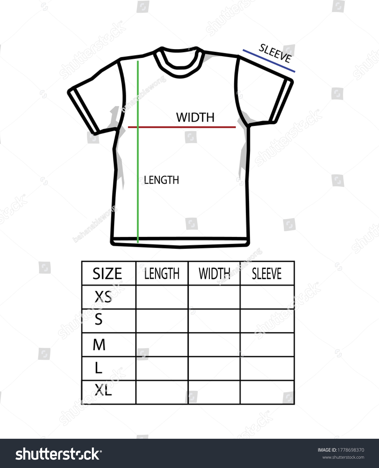 Vektor Stok Size Chart T Shirt Template Tanpa Royalti 1778698370 Shutterstock