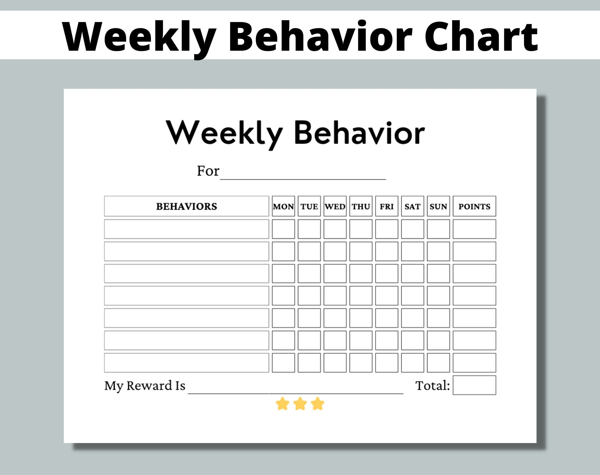 Weekly Behavior Chart Printable For Kids Students Classroom Preschool Kindergarten Home Points Reward Chart Sticker Chart