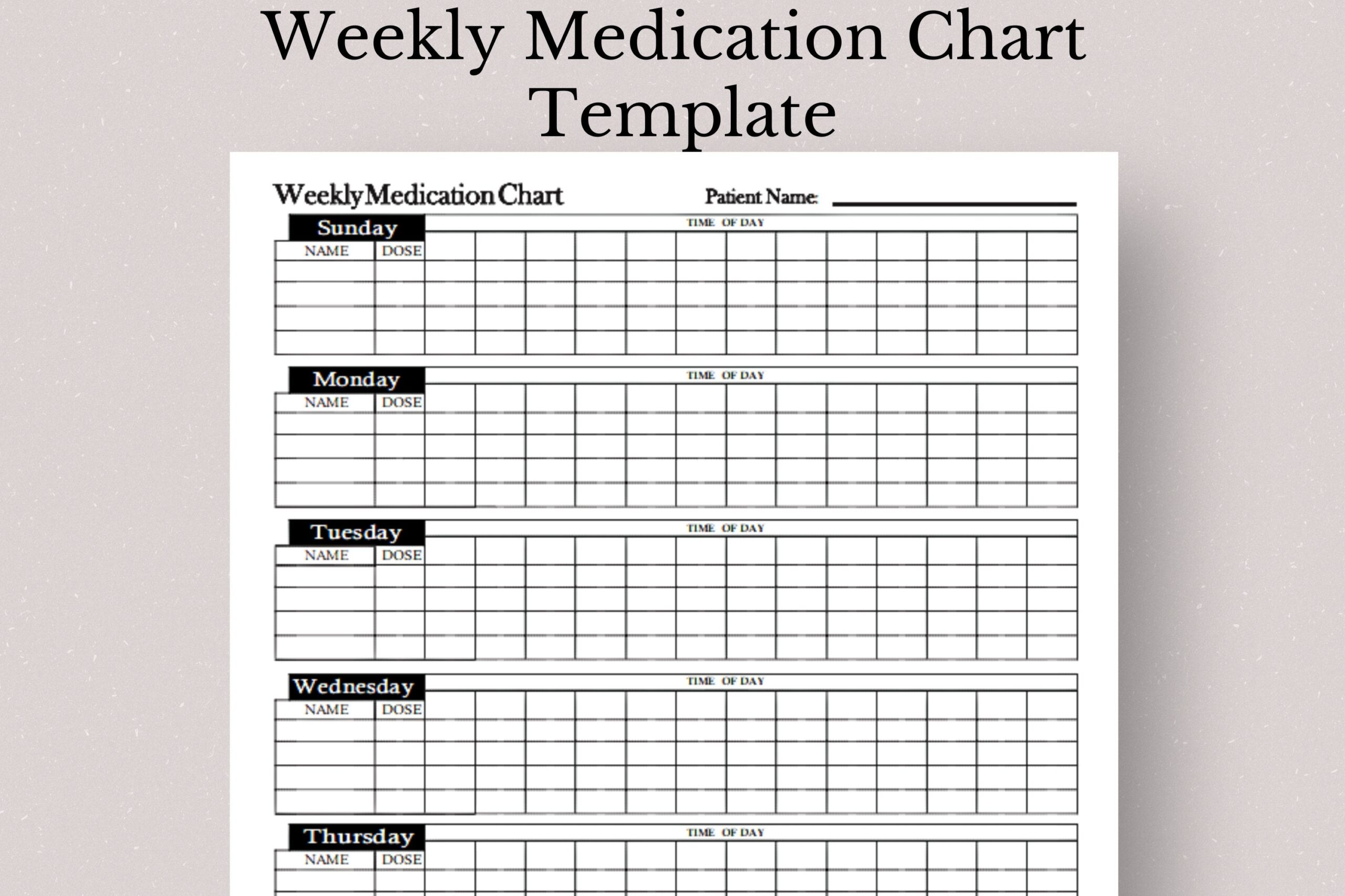Weekly Medication Chart Template Weekly Medication Log Medication Log Template Medication Chart Weekly Medication Chart Etsy UK