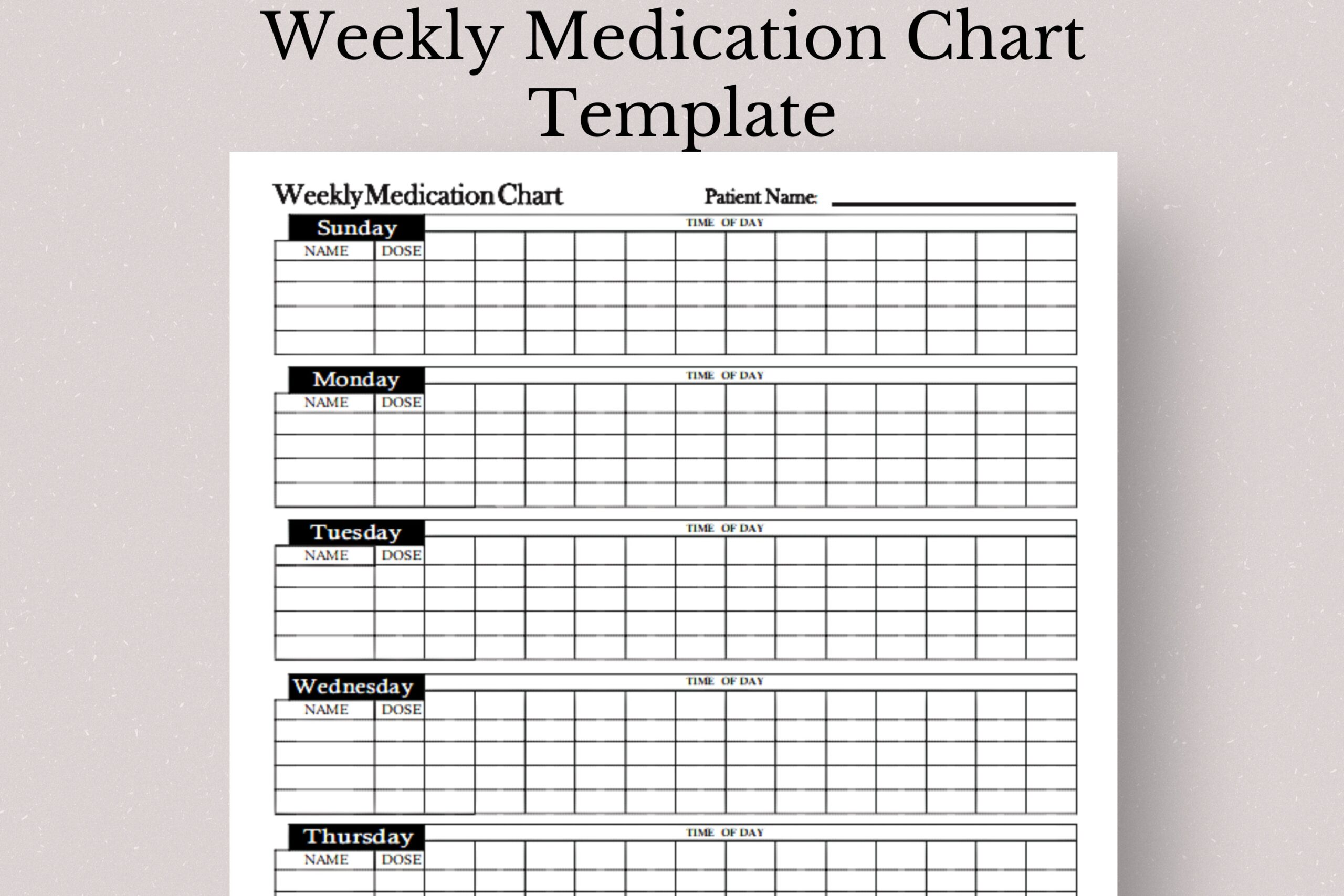 Weekly Medication Chart Template Weekly Medication Log Medication Log Template Medication Chart Weekly Medication Chart Etsy UK