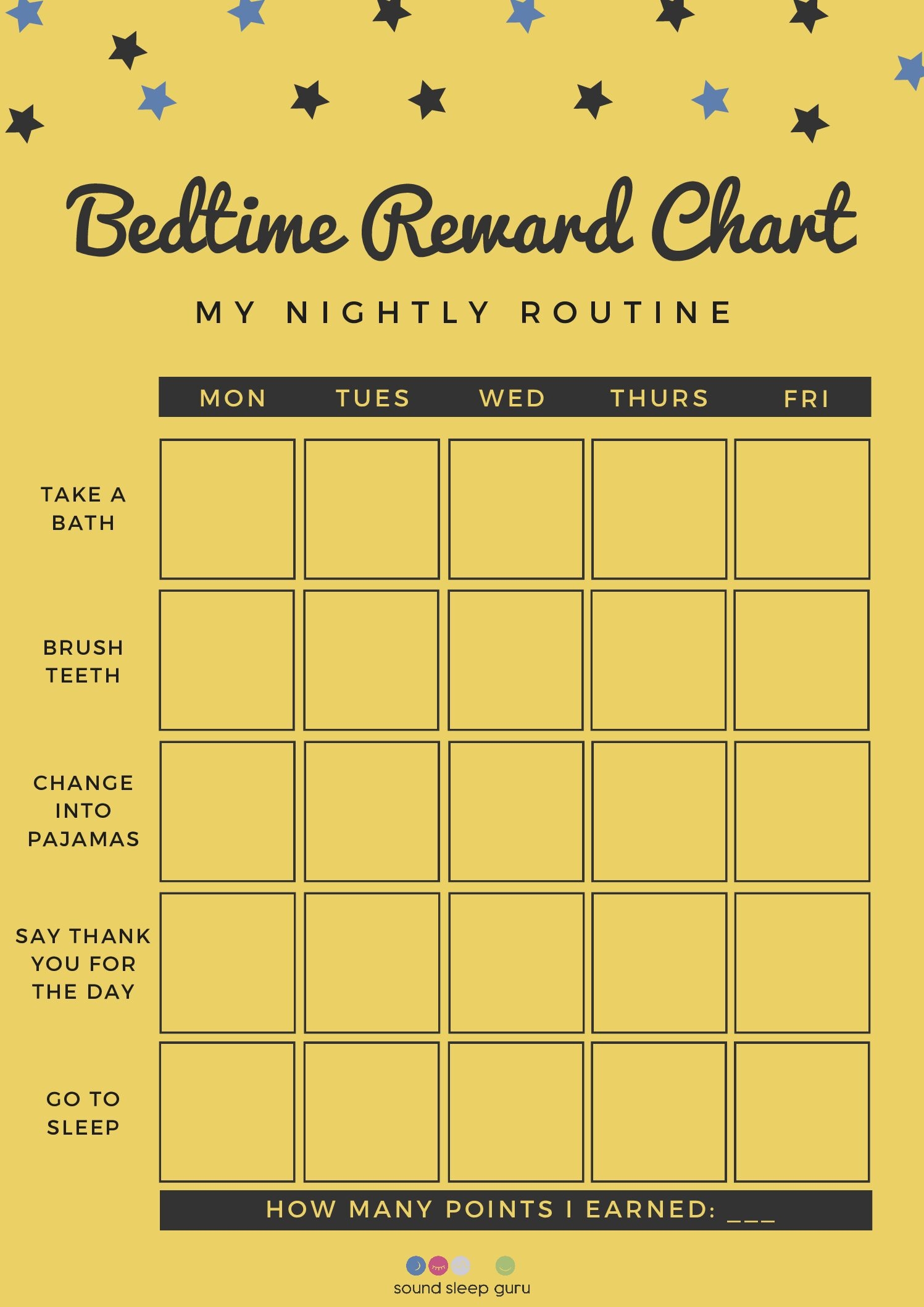 Yellow Stars Bedtime Reward Chart Yellow Stars Bedtime Reward 